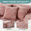 Chenille Interior Lazy Sofa Chaise Lounge Armchair With Pillows And Armrests - Pink - Image 4
