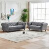 Chesterfield Velvet Upholstery Fabric Sofa With Roll Armrest & Nailhead, 3 And 2 Seater - Gray - Image 2