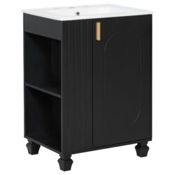 Classic Retro 24" Bathroom Vanity With Sink, Door Shelf, Side Open Storage Frame, Soft Closing Door - Black