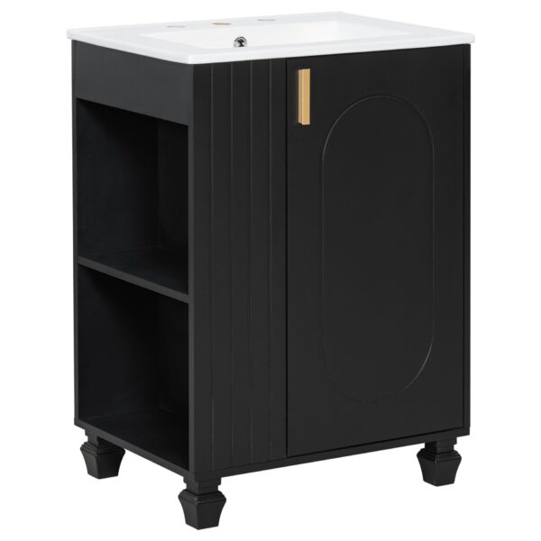 Classic Retro 24" Bathroom Vanity With Sink, Door Shelf, Side Open Storage Frame, Soft Closing Door - Black