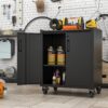 Heavy Duty Metal Garage Storage Cabinet With Wheels Sturdy Tool Storage Solution In Steel - Black - Image 2