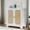 Rattan Decorated Sideboard Buffet Storage Liquor Cabinet - White - Image 10