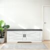 2 Tier Shoe Bench With Padded Seat, 2 Barn Doors And Adjustable Shelves, For Entryway And Living Room - White - Image 10