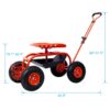 Rolling Garden Scooter Cart With 360 Swivel Seat, Tool Tray, Frame - Red - Image 3