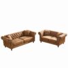 Chesterfield 3 And 2 Seater Sofa Set, High Tech Fabric Upholstered Couch For Living Room And Office - Brown - Image 6
