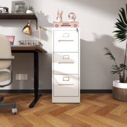 Premium Metal Vertical 3 Drawer File Cabinet With Lock For A4 Legal / Letter Size Documents, Steel - Gunmetal Black