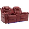 3 Pieces Recliner Sofa Sets Home Theater Seating Manual Recliner Chair With Center Console And Led Light Strip For Living Room - Wind Red - Image 20