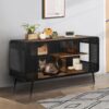 Modern Spacious Cat House With Tempered Glass And Iron Frame For Living Room - Black / Brown - Image 2