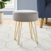 Ottoman, Pouf, Footrest, Foot Stool, Round Gold Metal Legs, Contemporary, Modern - Gray - Image 7
