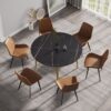 Modern Artificial Stone Round Dining Table With Golden Metal Legs, Can Accommodate 6 People - Black - Image 2
