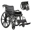 Heavy Duty Manual Wheelchair With Double X Force Support 24" Non Inflatable Tires Foldable Transport Wheelchair With Quick Release Wheels 350Lbs Capacity - Black / Silver - Image 2