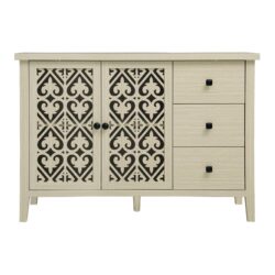 Hollowed Out Cabinet With 2 Door 3 Drawers, American Furniture, Suitable For Bedroom, Living Room, Study - Natural