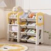 Kids Bookshelf And Toy Storage, 4 Tier Toy Organizers With 8 Removable Storage Bins, Kids Toy Storage Organizer For Study Room - Gray / White / Yellow - Image 5