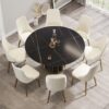 Modern Artificial Stone Round Metal Iron Base Dining Table, Can Accommodate 8 People, (Not Including Chairs) - Black - Image 2