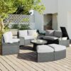 10 Piece Outdoor Sectional Half Round Patio Rattan Sofa Set, Wicker Conversation Furniture Set For Free Combination - Light Gray - Image 4