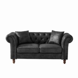 Chesterfield Sofa, High Tech Fabric Roll Armrest - Black