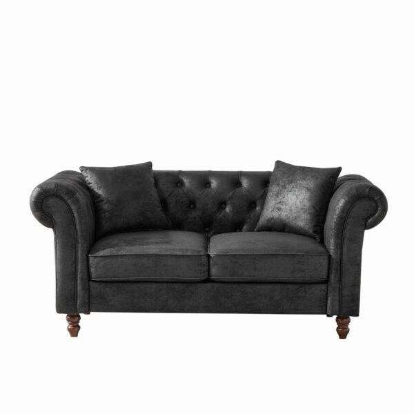 Chesterfield Sofa, High Tech Fabric Roll Armrest - Black