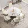 53.15" Modern Artificial Stone Round Panel Metal Iron Base Dining Table, Can Accommodate 6 People-23.62" Artificial Stone Turntable (Not Including Chairs) - White / Black - Image 2