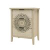 Hollow Carved 3 Drawer Cabinet Dresser Storage Chest With Metal Handles For Living Room Bedroom - Natural - Image 8