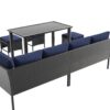 7 Piece Outdoor Furniture Set With Waterproof Cushions, Glass Table, And Space Saving Design - Blue - Image 9