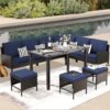 7 Piece Outdoor Furniture Set With Waterproof Cushions, Glass Table, And Space Saving Design - Blue - Image 5