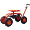 Rolling Garden Scooter Cart With 360 Swivel Seat, Tool Tray, Frame - Red - Image 2