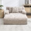 Chenille Interior Lazy Sofa Chaise Longue Armchair With Pillows And Armrests - Khaki - Image 11