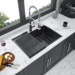Topmount Kitchen Sink 16 Gauge Stainless Steel Single Bowl - Black / Gray