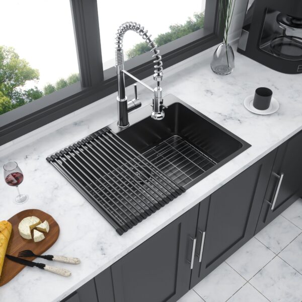 Topmount Kitchen Sink 16 Gauge Stainless Steel Single Bowl - Black / Gray