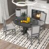 Farmhouse 5 Piece Dining Set With Extendable Round Table And Upholstered Chairs - Black - Image 3
