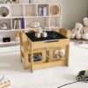3 In 1 Kids Study Table & Chairs Set Multi Functional Activity Table With Detachable Blackboard Top - Natural Wood - Image 15