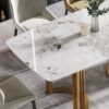 63" Modern Artificial Stone Pandora White Curved Metal Leg Dining Table, 6 People - Antique White - Image 6