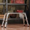 Aluminum Work Platform Large Size Step Stool Folding Portable Work Bench 40" Width Telescopic Feet Height Adjustable - Gray - Image 2