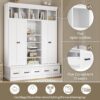 Hall Tree With Bench And 5 Storage Cubbies, Modern Entryway Storage Organizer Cabinet With 4 Doors, 5 Drawers And Adjustable Shelves For Hallway, Entryway, Living Room - White - Image 6