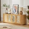 Contemporary Wave Shaped TV Stand With Rattan Doors - Natural - Image 4