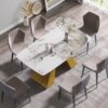 63" Modern Artificial Stone Pandora White Curved Metal Leg Dining Table, 6 People - Antique White / Gold - Image 2
