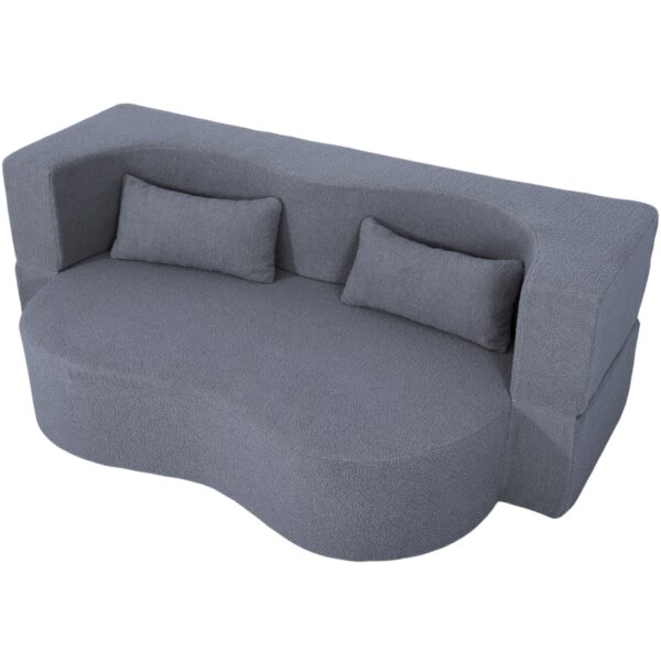 2 In 1 Convertible Sofa Bed, Full Size Folding Loveseat Couch With Soft Teddy Fabric, Floor Sofa Mattress With 2 Pillows, Space Saving Futon For Small Living Room, Dorm - Gray