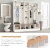 Wide Design Hall Tree With Storage Bench, Minimalist Shoe Cabinet With Cube Storage & Shelves, Multifunctional Coat Rack With 8 Hooks For Entryways, Mudroom - White - Image 5