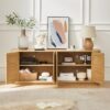 Contemporary Wave Shaped TV Stand With Rattan Doors - Natural - Image 5