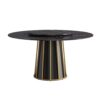 Modern Artificial Stone Round Metal Iron Base Dining Table, Can Accommodate 8 People Artificial Stone Turntable (Not Including Chairs) - Black - Image 3
