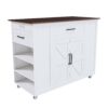 Rustic Movable Kitchen Island On Wheels With Storage & Power Outlet - White - Image 3
