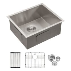 23" Undermount Single Bowl Stainless Steel Kitchen Sink 16 Gauge 9" Deep Basin - Black / Red