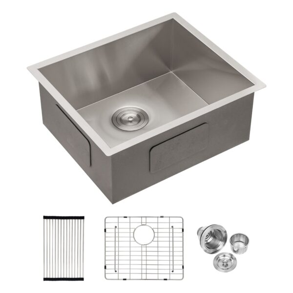 23" Undermount Single Bowl Stainless Steel Kitchen Sink 16 Gauge 9" Deep Basin - Black / Red