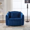 Upholstered Oversized 360 Degree Swivel Accent Barrel Chair And Half Cozy Sofa With 3 Pillows, Channel Tufted Pumpkin Shape Club Armchair For Living Room, Bedroom, Office, Lounge - Navy - Image 4