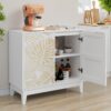 Vintage Carved Buffet Cabinet With Adjustable Shelves, Wooden Decorative Sideboard - White - Image 9