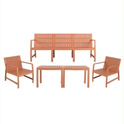 5 Piece Indoor / Outdoor Furniture Set 3 Seater Sofa, 2 Chairs And 2 Coffee Tables, Waterproof And Durable - Apricot Brown, Pp