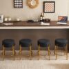 Round Bar Stools (Set of 2), Contemporary Upholstered Dining Stools For Kitchens, Coffee Shops And Bar Stores - Black / Gold - Image 8