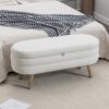 Velvet Fabric Storage Bench With Wood Legs For Living Room And Bedroom - Ivory - Image 2