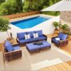 7 Pieces Patio, Wicker Dining Set With Removable Cushions Cotton And Rattan - Blue - Image 5