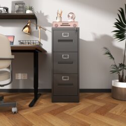 Premium Metal 3 Drawer File Cabinet With Lock For A4 Legal / Letter Size Storage, Steel - Brushed Nickel